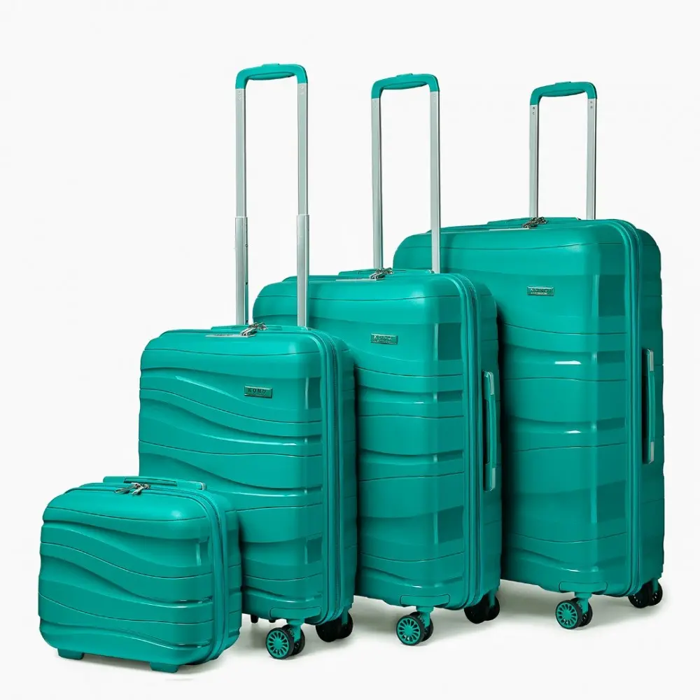[MissLulu Bags] Wave Design Lightweight Polypropylene Hard Shell 20''/24''/28'' Suitcase with TSA Lock and 14'' Vanity Case - Teal