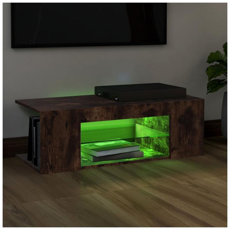 TV Cabinet with LED Lights Smoked Oak 90x39x30 cm 4