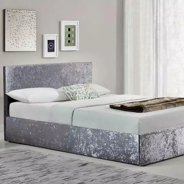 Silver Crushed Velvet Divan Bed Base Wrap Elasticated Valance Fitted Cover Single Double King Super King Size 2