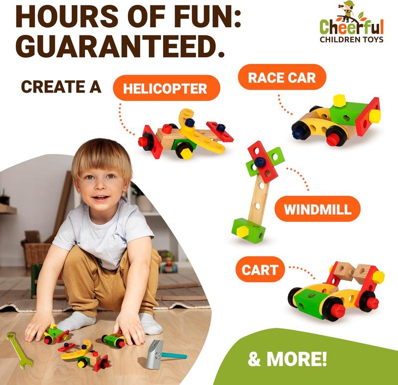 Cheerful Children Toys High-Grade Kids Tool Set - 36 Pcs Wooden Tool Set for Kids 3-7 - Include Portable Tool Box & Adjustable Apron - DIY Gift for Young Builders - Play Tools for Creativity & Fun 5