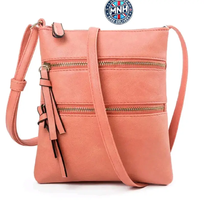 Ladies Leather Crossbody Messenger Bag with Zipper for Women 3