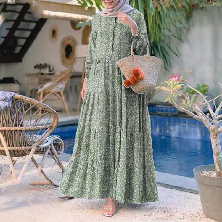 HS0620 HASA SERIES Rayon Long Dress Flower Design plain minimalist 3