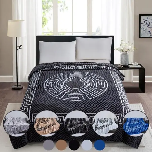 Luxurious Fleece Throws - Metro Log Ultra-Soft Greek Border Faux Fur Blanket | Cozy & Warm TikTok Viral Blanket for Bed, Couch, or Chair | Stylish Home Decor for UK Homes