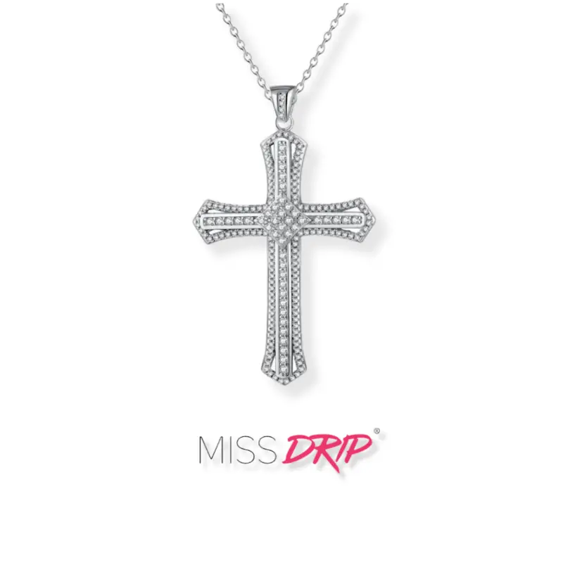 Miss Drip Silver Zirconia Cross Necklaces Pendant With Chains ( X1 CROSS NECKLACE) 2