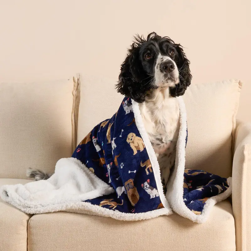 OHS Dog Print Sherpa Reverse Pet Dog Cat Blanket Throw 1