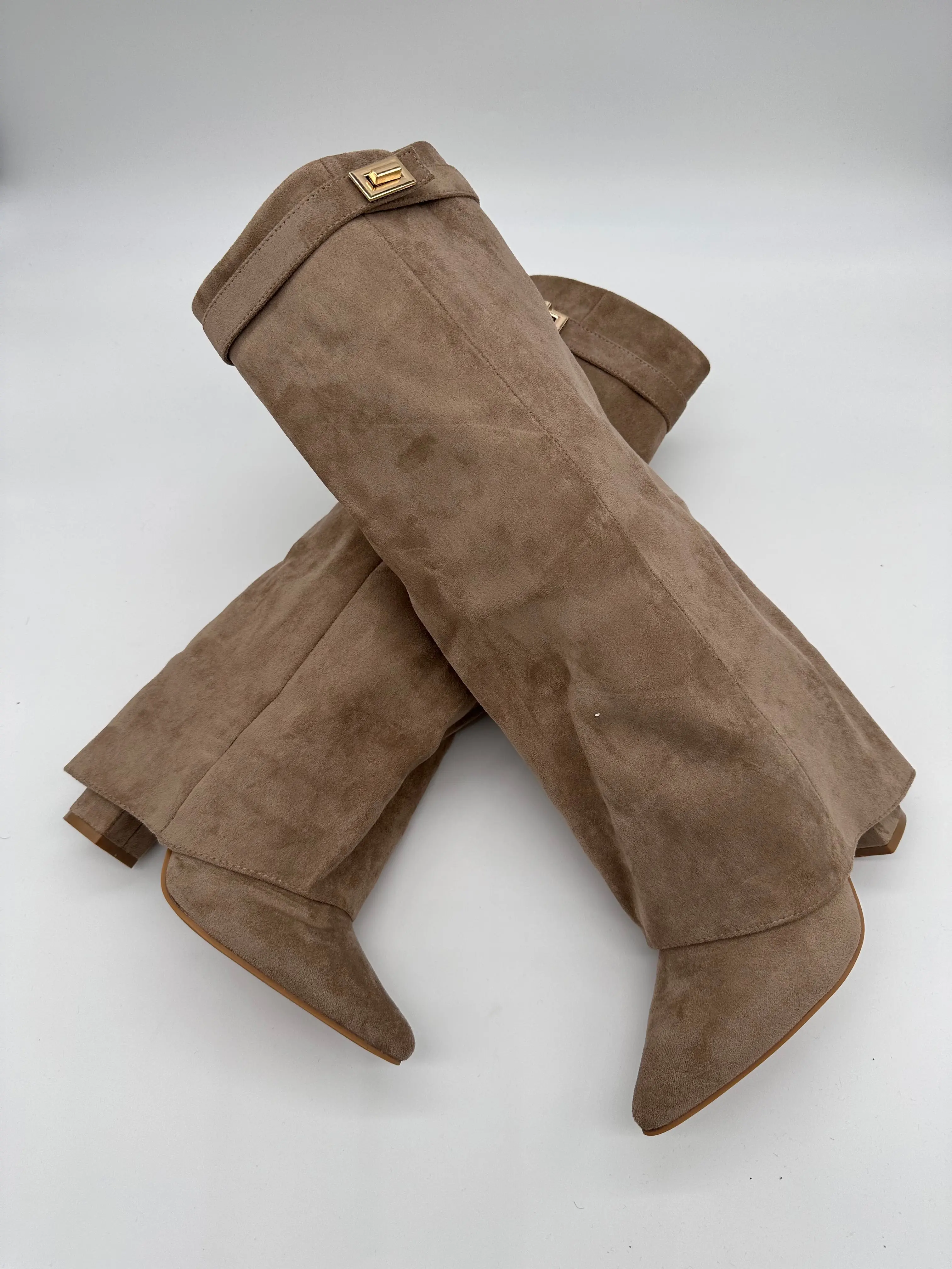 JESSIE-SUEDE Trendy Tan Buckle Ladies Cowboy Boot