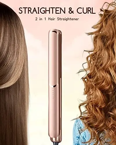 Hair Straightener for Women, Hair Straightener and Curler 2 in 1, Flat Iron Hair Straightener for Travel＆ Hair Styling, with Adjustable Temperature (140-230℃) Gift for Girl＆Women (Rose Gold) Handle Plug Smooth Comfort Storage 6