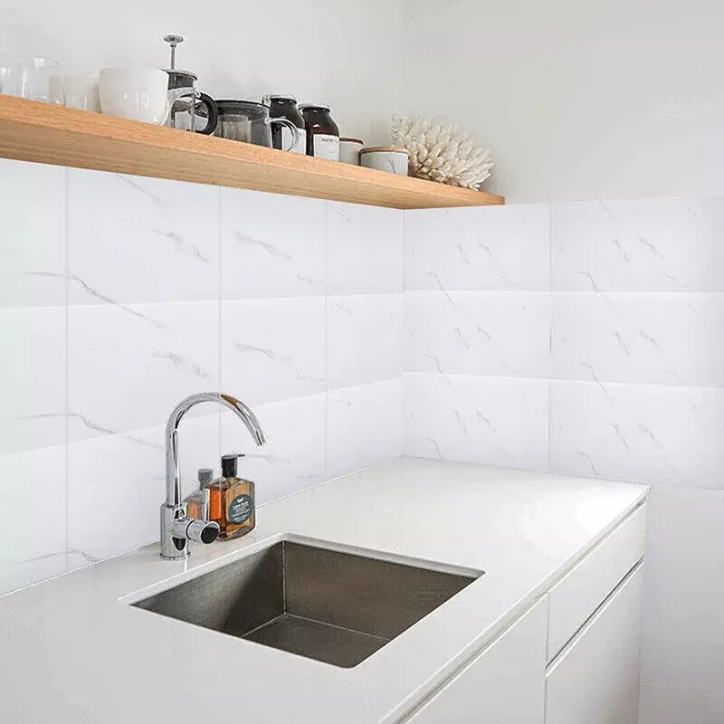 10/20PCS PVC Marble Tiles Wall Stickers – Self-Adhesive Stick-On Decor for Kitchen & Bathroom Tiles Sticker Decorative Pack Vinyl Ornaments Decoration pu stone transparent reflective 3d splashback panel waterproof Grey 4