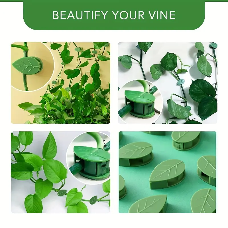 10pcs Green Plastic Climbing Wall Clips, Self-Adhesive Support Fixing Hooks, Sticky Garden Vine Holder for Pothos and Decorative 1