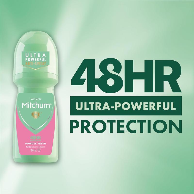 Mitchum Women 48HR Protection Roll-On Deodorant & Antiperspirant (100ml) Powder Fresh, Dermatologist Tested Body Care Aloe Fragrance Sensitive Comfort Cleanser Scented Aroma Cosmetic 1