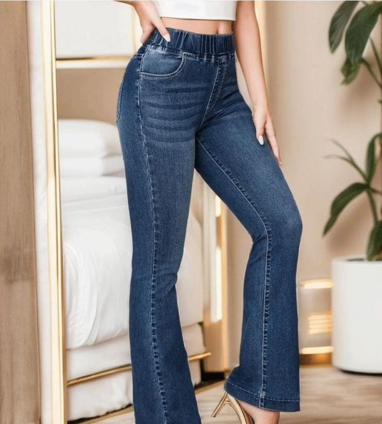 Product Introduction of Elegant Jeansfashion New Slim Fit and Lifted Buttocksslightly Flared Pants Elastic Waist High Stretch Jeans for Women 3