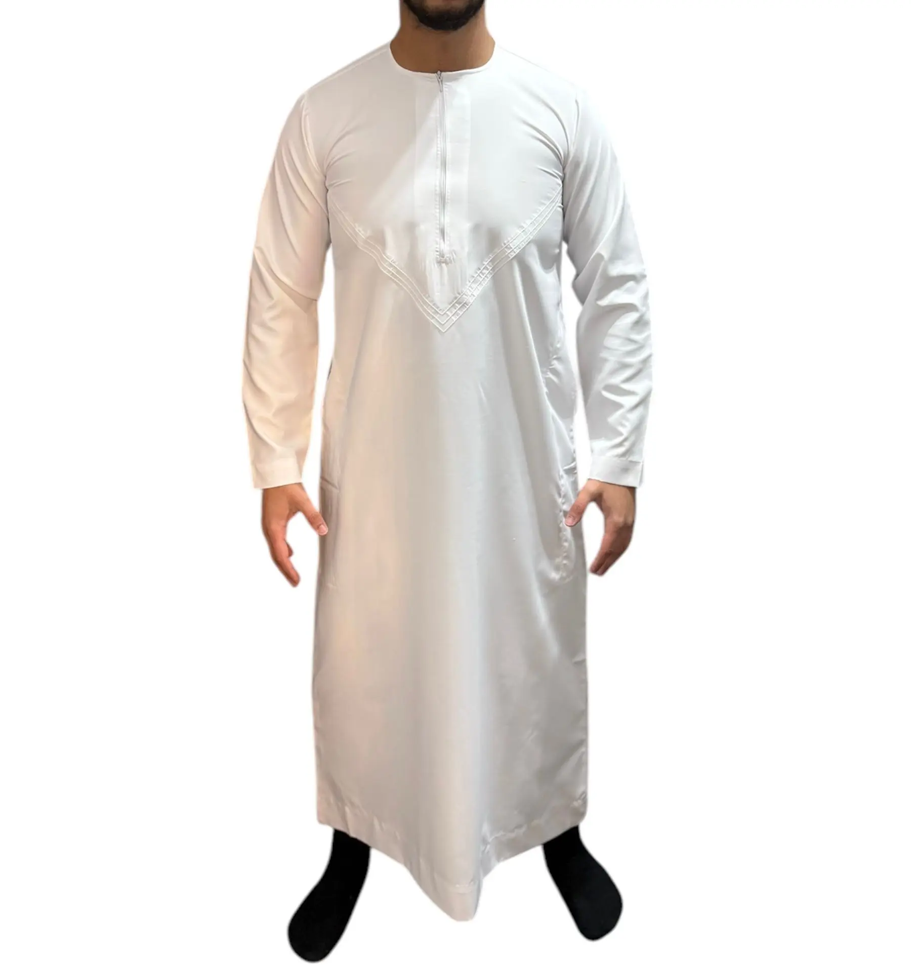 Premium Men's White Zip Top Jubbah - Regular Fit