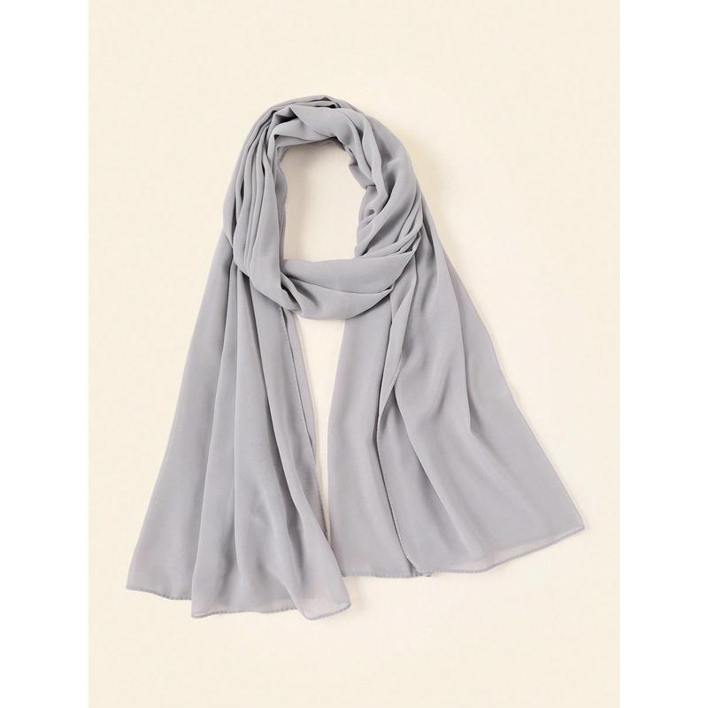 1pc Abaya Accessories Lady Beach Accessories Solid Color Chiffon Beach Shawl Sunscreen Scarf Suitable For Daily Use Headband Soft Hijab Women Veil 3