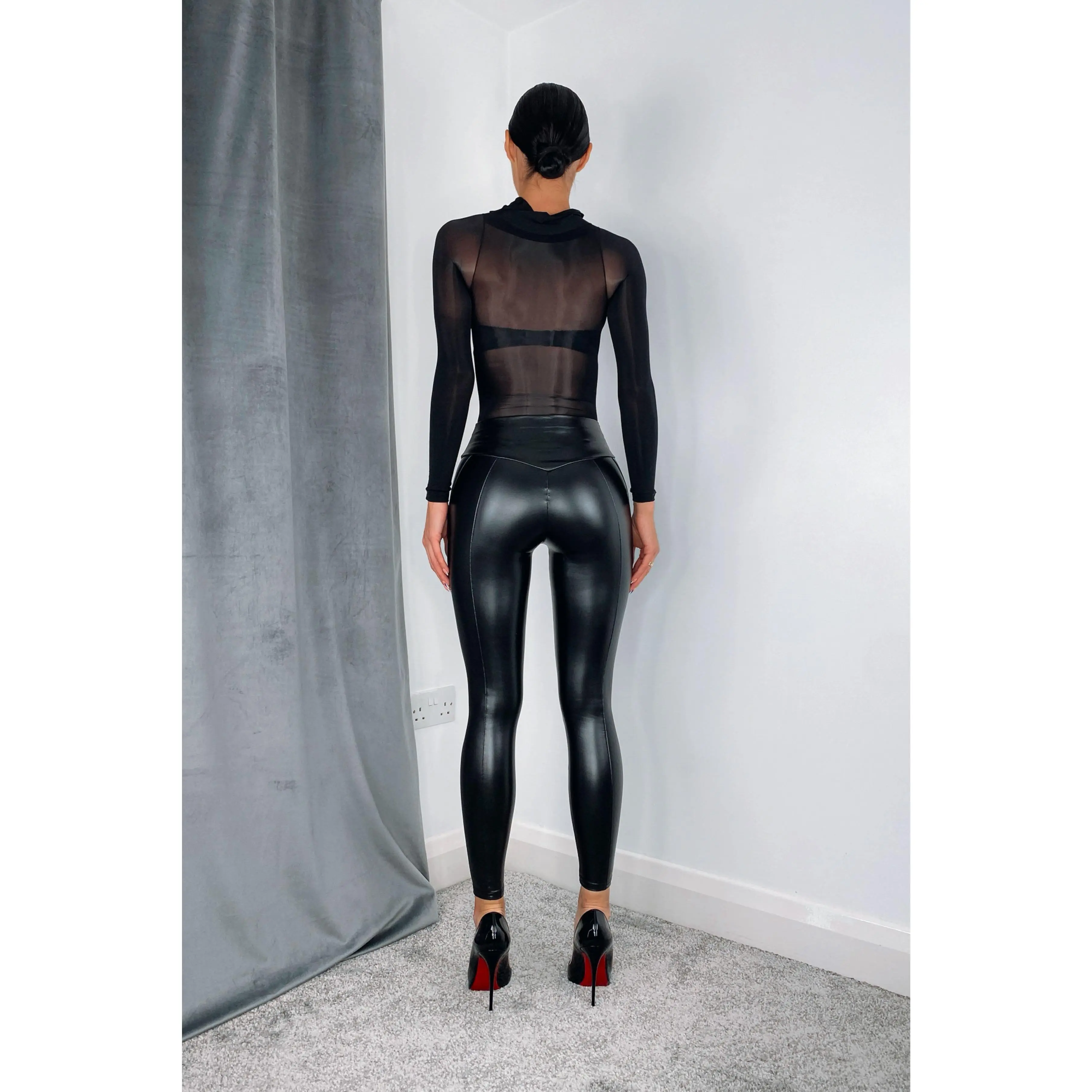 Black PU Faux Leather Seamed Leggings