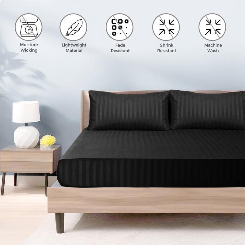 Tifl Stripe Fitted Sheets for Double Size Bed - Extra Deep 25CM Bed Sheets with Elastic Corners - Anti-Allergic Fade Resistance - Soft and Breathable - Skin-Friendly - Solid Pattern Design - Double King Size Bed Cover 9