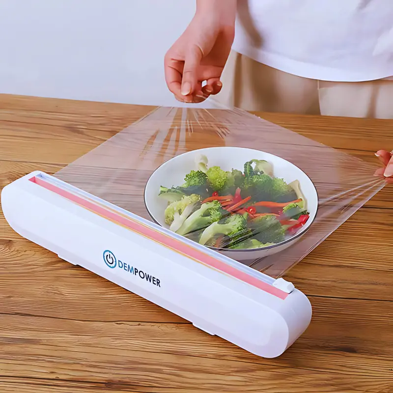 Portable Cling Wrap Cutter - Foil & Cling Film Kitchen Cutting Machine & Dispenser with Suction Base, Adjustable Plastic Cling Film Storage Box – Quick And Easy Food Packaging, Double Sided Utensils Stainless 0