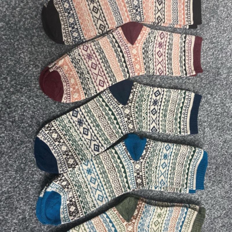 5 pair of geometric pattern socks, thick & warm unisex 1