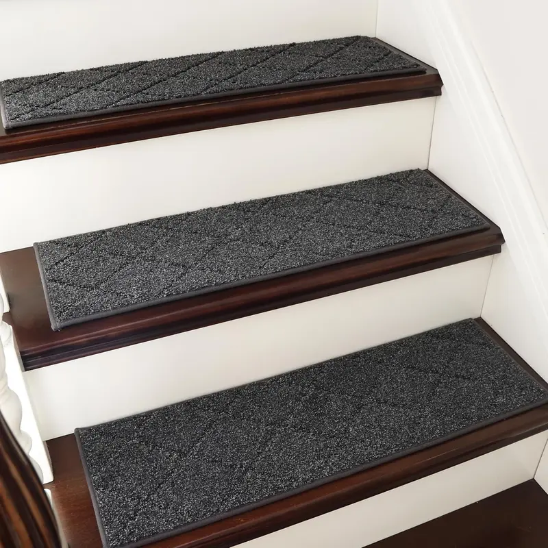Edging Stair Treads Non-Slip 22 x 70cm(4PCS), Indoor Carpet Treads for Stairs, Stair Carpet Treads for Kids Elders and Dogs, Machine Washable, 100% Polyester, TPE Backing, Black 0