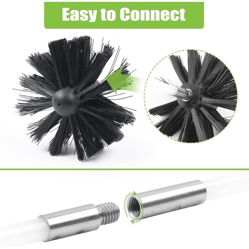 Flexible Chimney Sweep Set Flue Sweeping Brush and Rod Kit Soot Cleaning Rods Accessory Wall 3