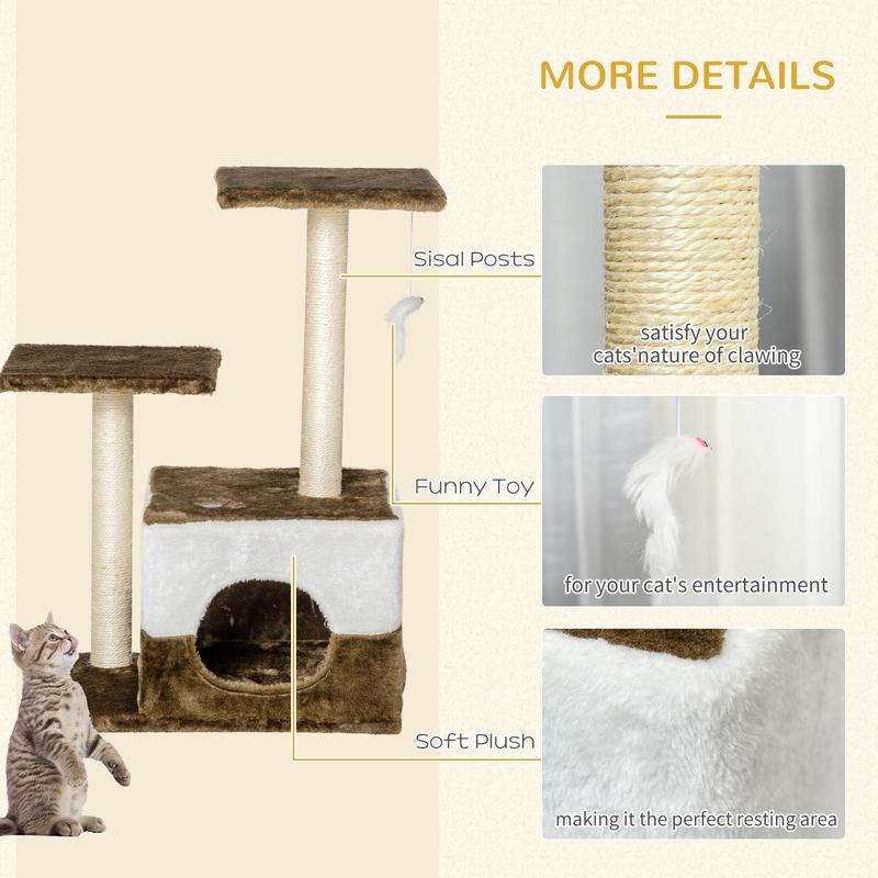 Cat Tree Tower Kitten House Scratching Posts with Condo Perch Interactive Mouse Toy, 45 x 33 x 70 cm, Brown 5
