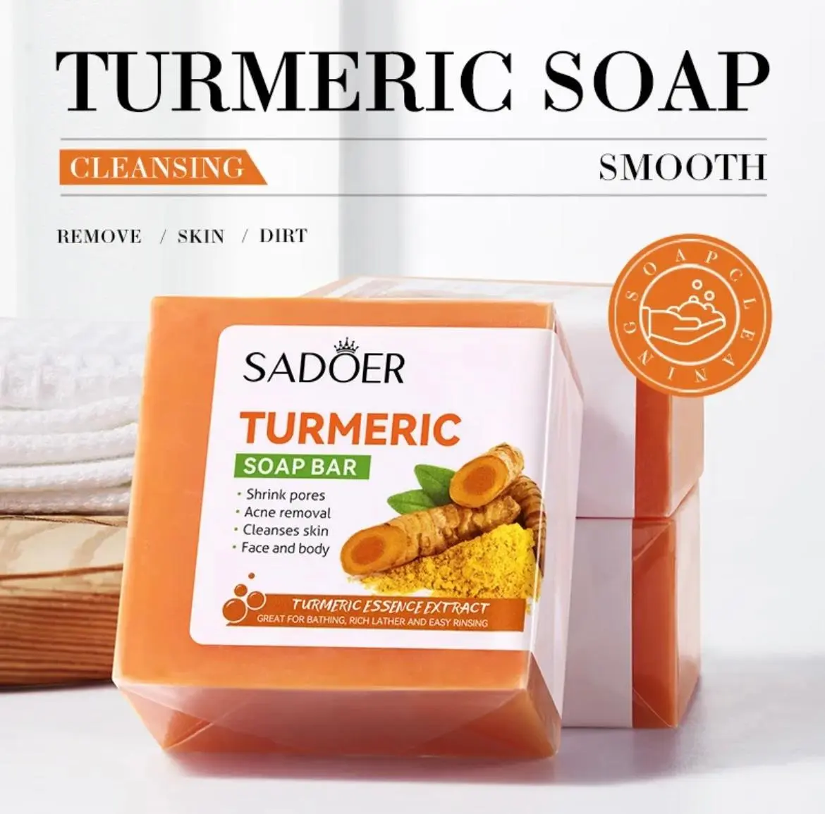 Turmeric Soap Bar x 4 bars. Shrink pores Acne removal Deep Cleanses skin Face and body wash skin care soap bat. Gift set for anyone. Sadoer brand Body Care Coconut