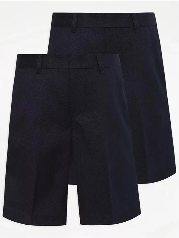 Pack of 2 Boys School Shorts Half Elastic Waist Solid Colours Charcoal, Grey, Navy, Black 7