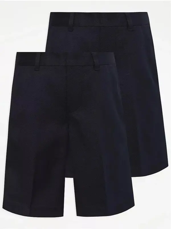 Pack of 2 Boys School Shorts Half Elastic Waist Solid Colours Charcoal, Grey, Navy, Black 7