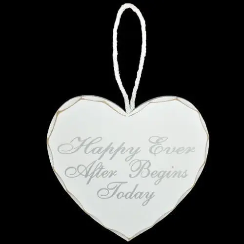 Hanging Wooden Heart Shaped Plaque Sign Message Wedding Gift Happily Ever After 0