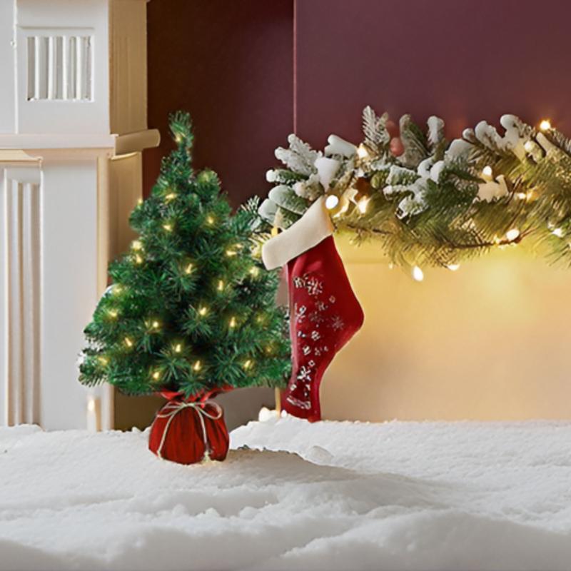 2ft Mini Christmas Tree Christmas Table Decoration with Base, LED Lights, Small Indoor Christmas Decor & Gift, Battery operated, Christmas Decorations Indoor, Small Pre Lit Christmas Tree-Green 6