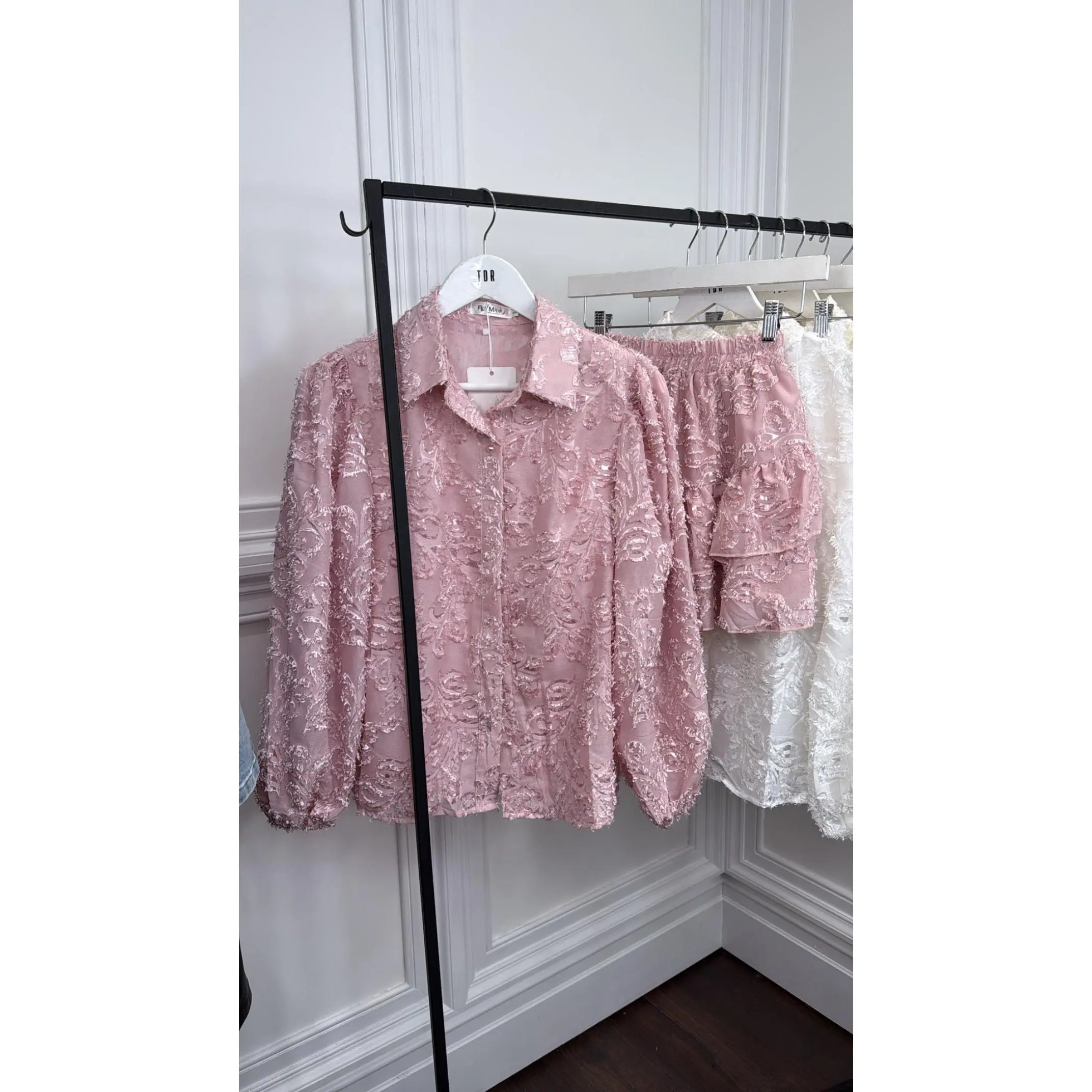 AMELIA pink textured shorts and shirt co-ord