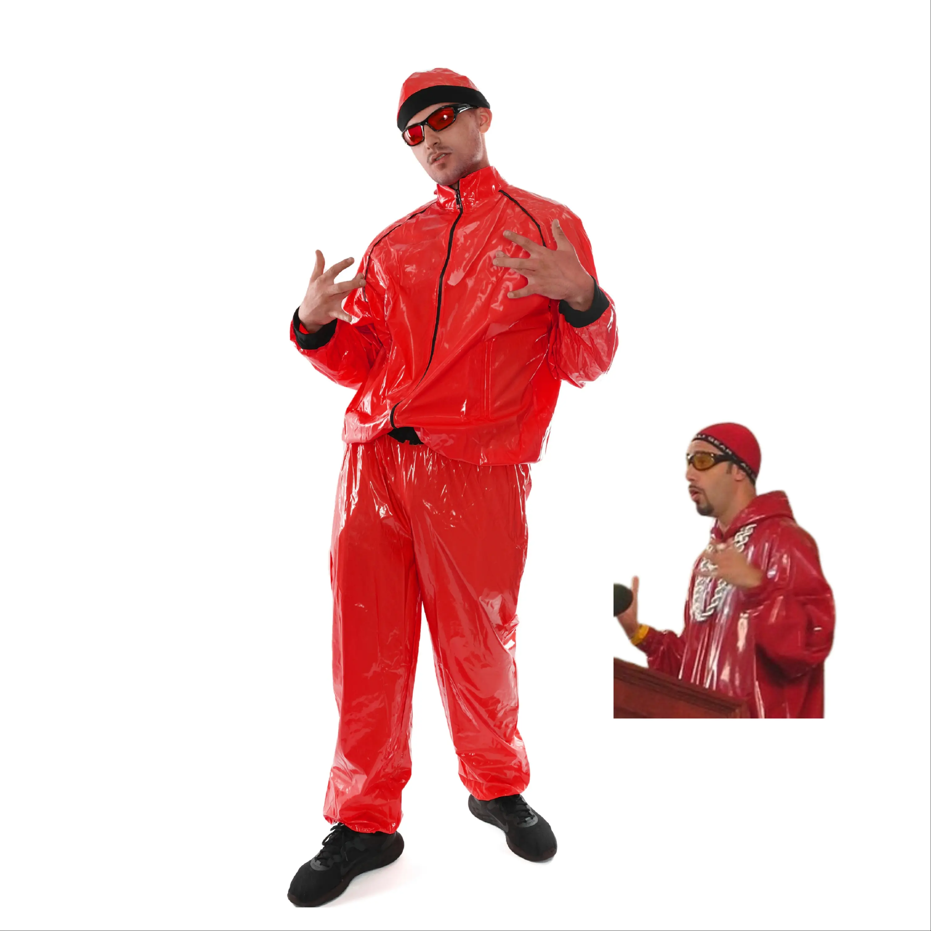 Ali G Red Costume With Hat - 90s Celebrity Costume Fancy Dress Costume TV Funny Shell Suit Red Menswear Clothing Fashion Set - , Long Sleeve