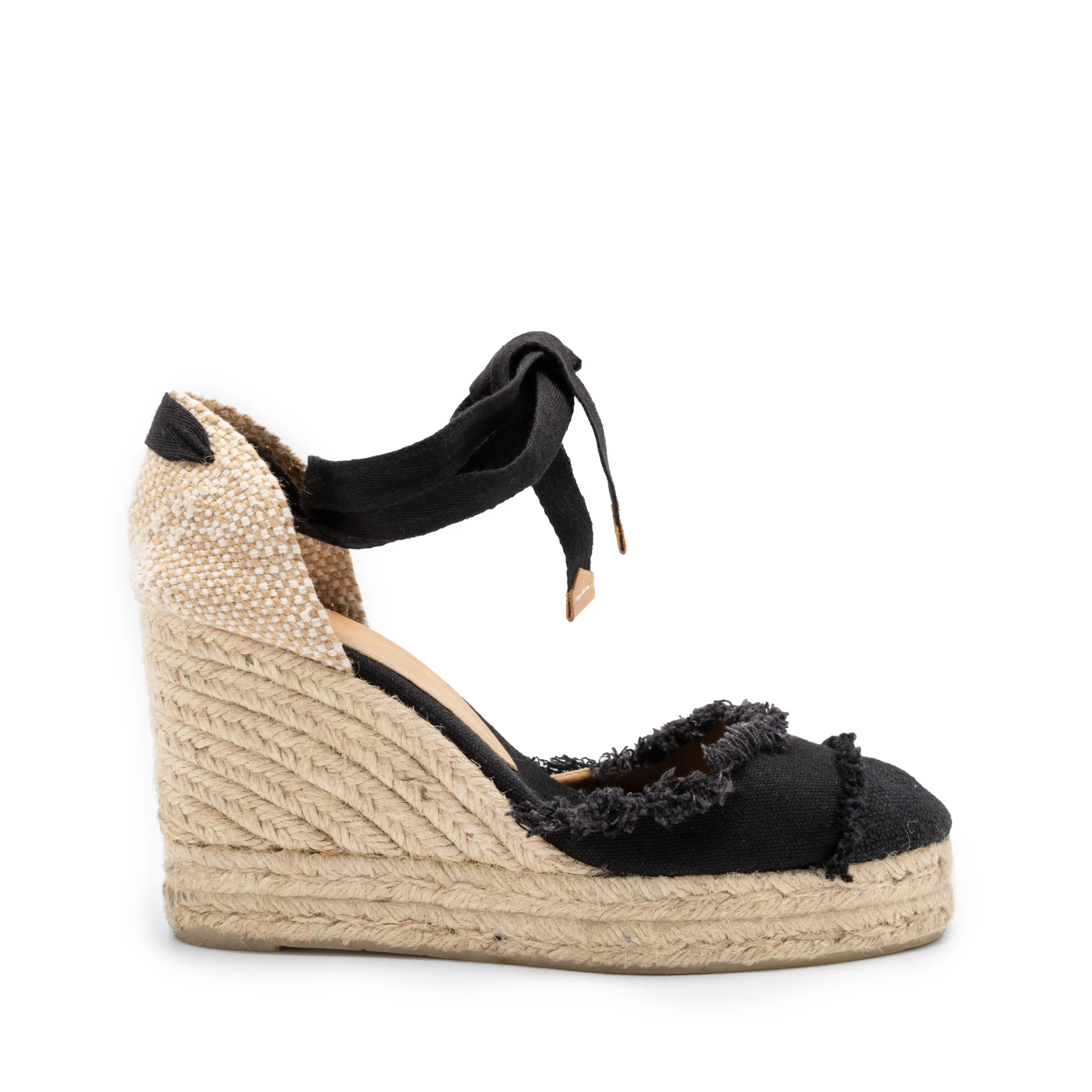 Preowned Castaner 38 IT Beige &amp; Black Linen Platform Canvas Excellent condition