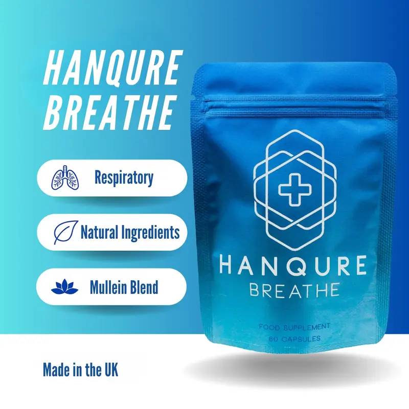 HANQURE Breathe - Lung Cleanse Supplement with Mullein Leaf Extract for Lungs Detox and Normal Mucus Maintenance. Contains Elderberry, Vitamin D, Ginseng & Reishi for Better Respiratory Health. 3