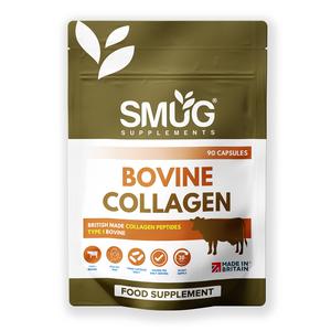 Bovine Collagen British Made by SMUG Supplements - 90 Capsules - Type 1 Peptides - 1200mg Daily Serving of Collagen Powder in Three-a-Day Capsules - 30 Days Wellness Support