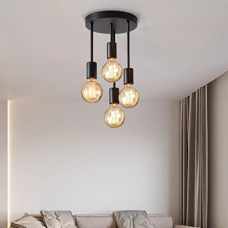 1Pc black 4-lamp ceiling light pendant, modern artificial satellite design, E27 bulb base, bedroom, kitchen, living room, corridor lighting (without bulbs) 6