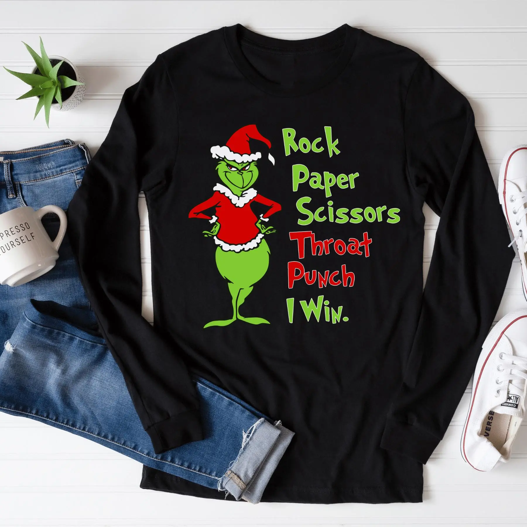 Grinch Santa Rock Paper Scissors Sweatshirt, Trendy Grinch Christmas Hoodie, Merry Christmas Jumper, Christmas Gift, All Weather Clothing, Cotton Pullover