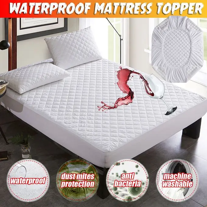 100% Waterproof Quilted Matress Protectors Super Soft Cosy Anti Allergy, Non-Noisy and Comfortable Fitted Style Made Of Microfiber Mattress Protectors Bed Cover Available In White Colours Sizes ( Moses, Single, 4FT/Small Double, Double, King, Super King)