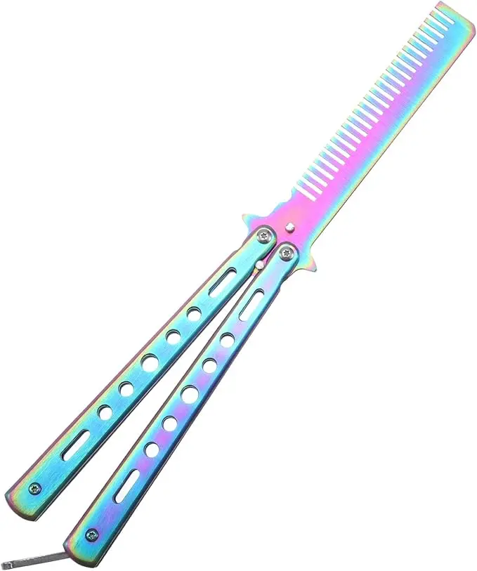 Rainbow Butterfly Pocket Comb - Durable Metal Comb for Hair and Beard Styling - Haircare Durable Heatless curly  hair