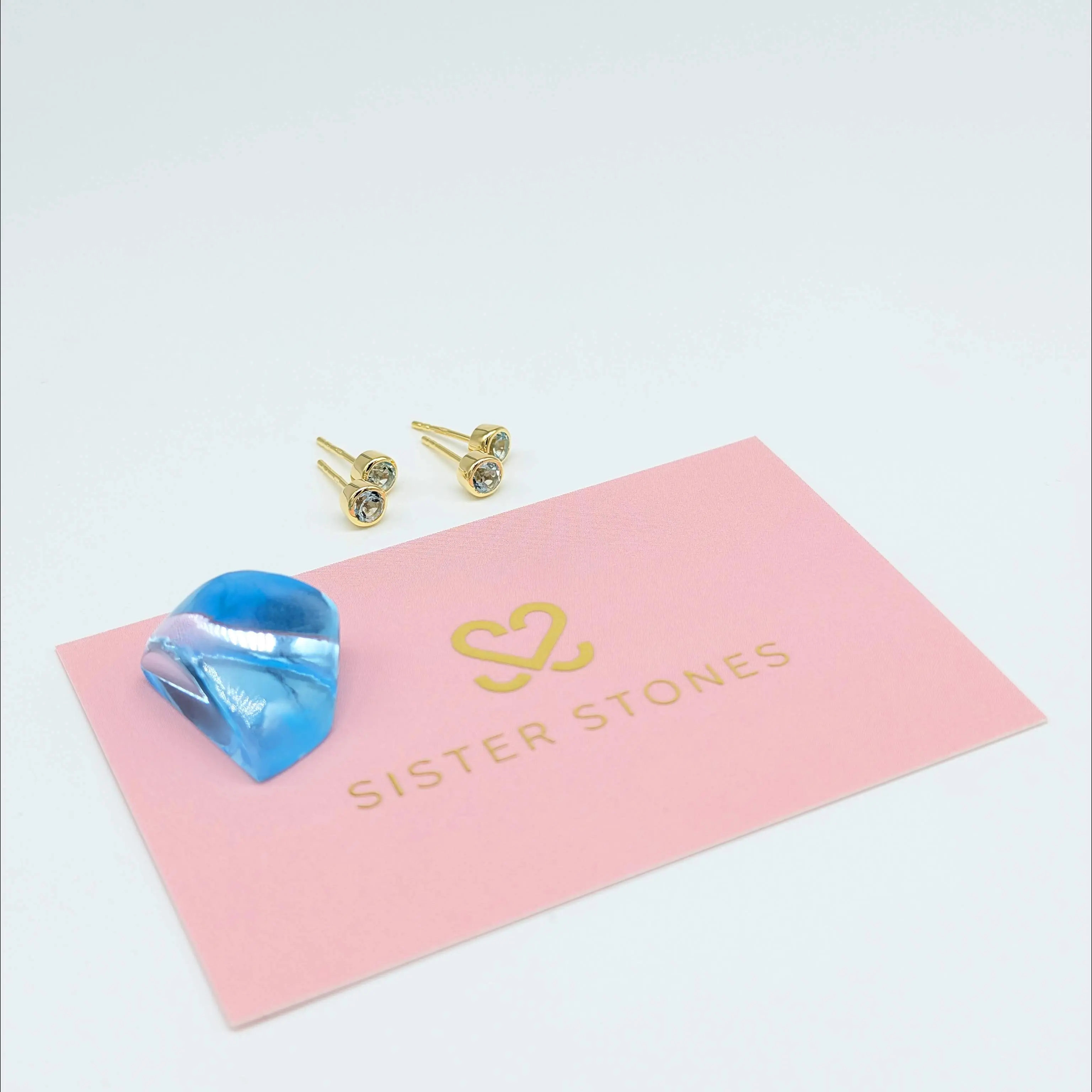 Set of 2 pairs - Round Blue Topaz 18k Vermeil Stud Earrings