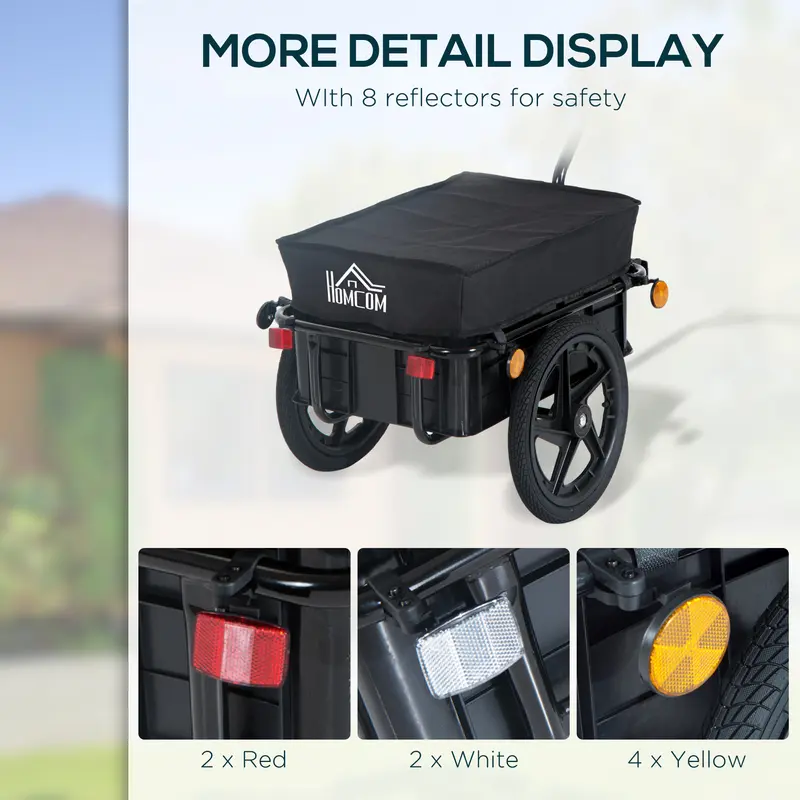 HOMCOM Cargo Trailer Bike Trolley Cart with Handle Removable Rain Cover 70L 6