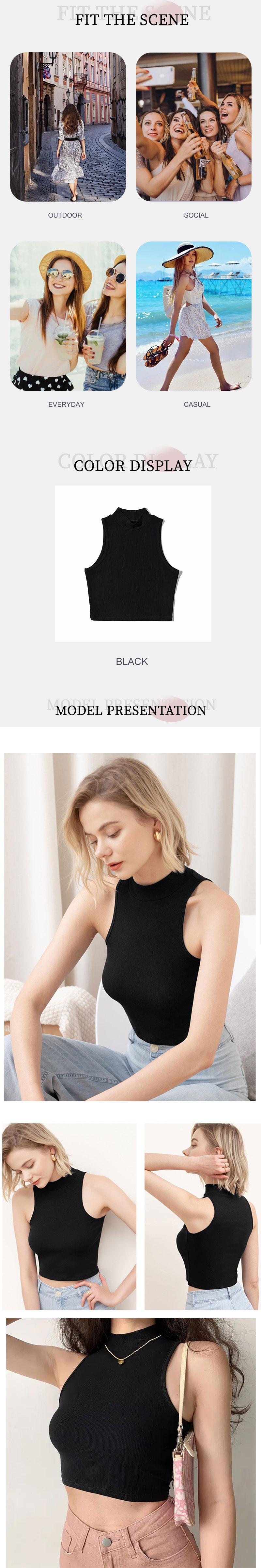 Product Introduction of Summer Women's New Black Simple Fashion T-Shirt High Neck Tight Sleeveless Undershirt Breathable Comfortable Casual Female Tops 27
