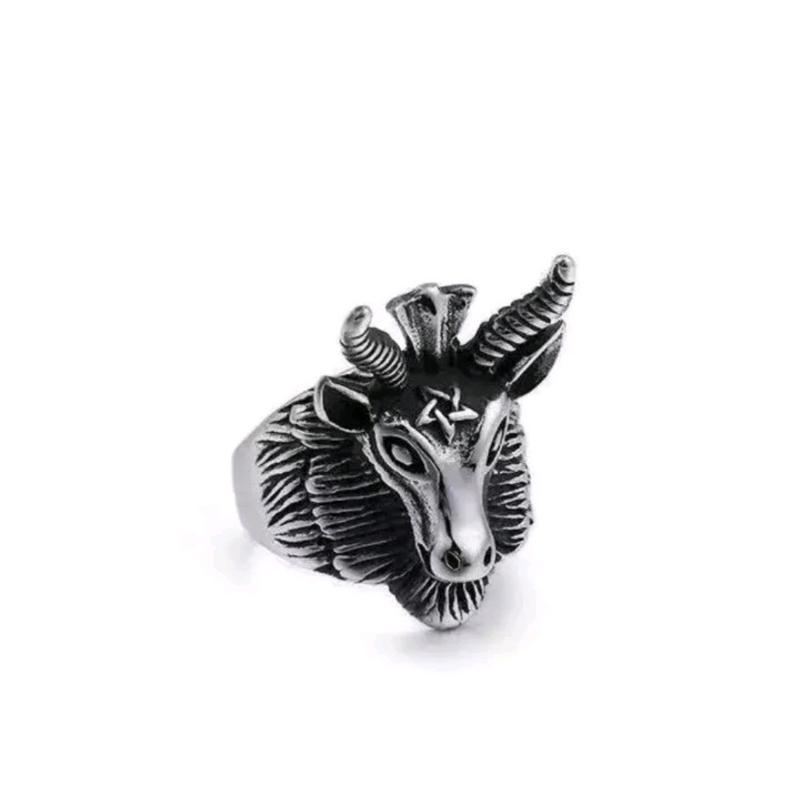 Baphomet Goat Head Black Death Satanic Pentagram Hornet Ram Retro Gothic Ring Male Anniversary Auspicious 5