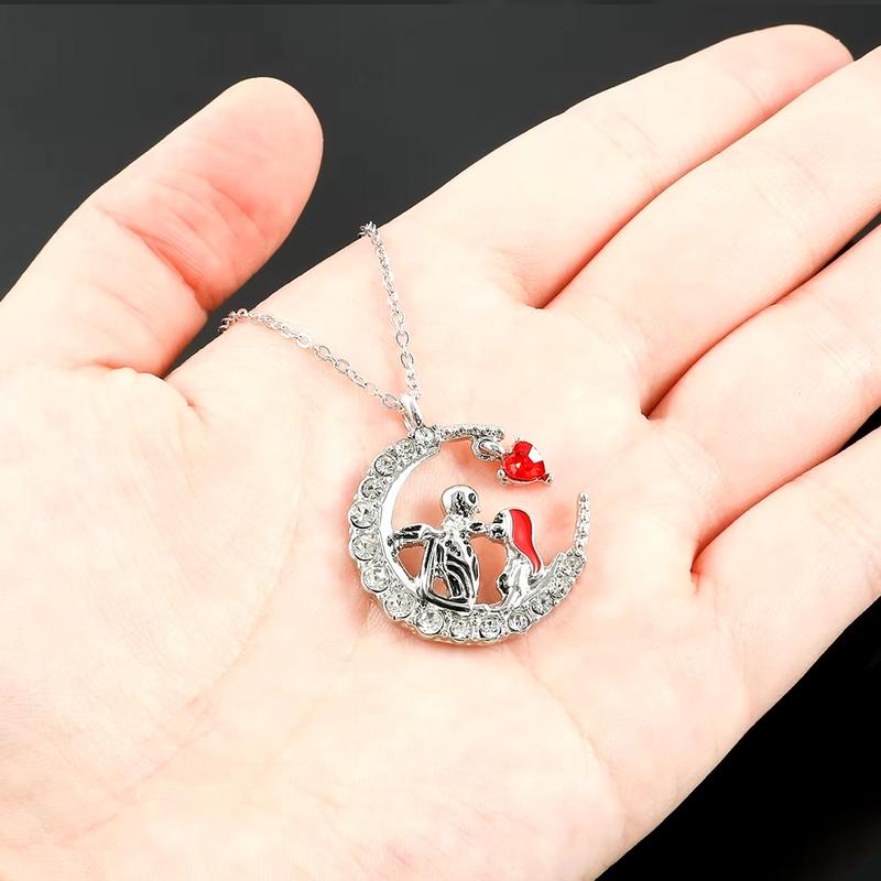 Love Always Red Heart Necklace Gift for Fans of The Nightmare Before Christmas - Jack & Sally 1