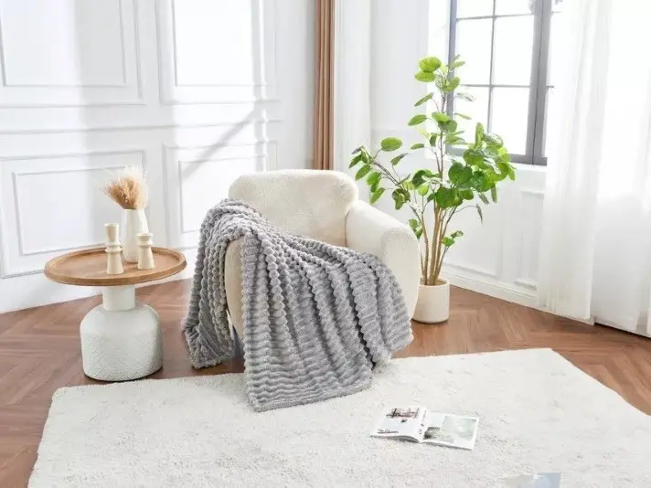 Chunky Cord Ribbed Throw - Soft Fleece Blanket Faux Fur for Sofa, Bed, and Chair - Large, Warm, Fluffy & Cozy Blanket for Home, Couch, or Travel - Super Soft Ribbed Fleece Throw for Comfort and Warmth - Perfect for Settee & Sofa Bedding 7