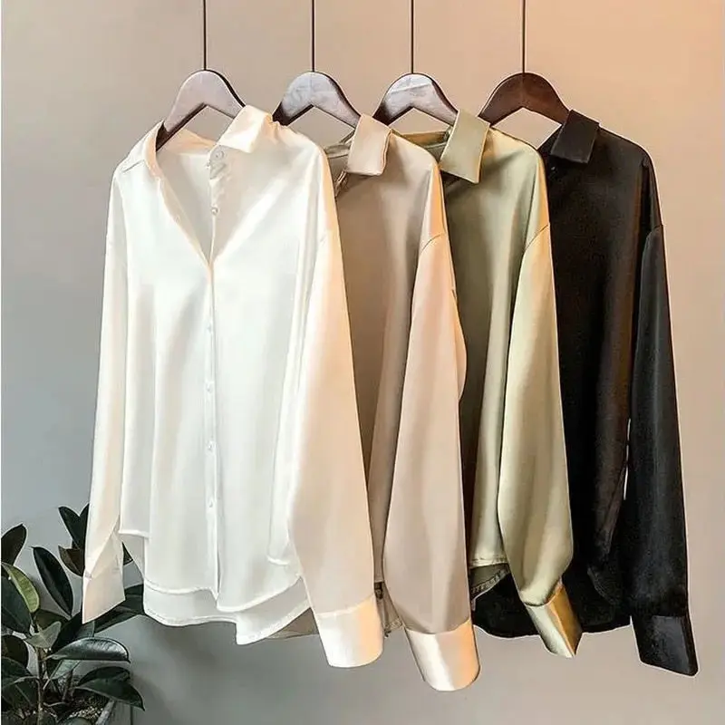 Long sleeve silky satin blouse