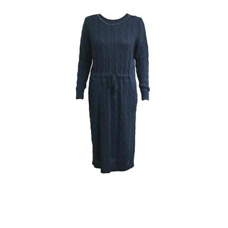 Ladies Cable Knitted Pocket Tie up Long Midi Dress with Belt - Clothing Knitwear Womenswear 6