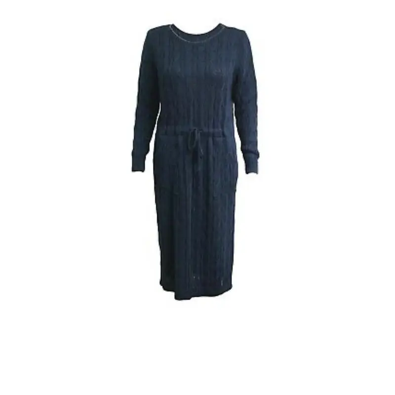 Ladies Cable Knitted Pocket Tie up Long Midi Dress with Belt - Clothing Knitwear Womenswear 6
