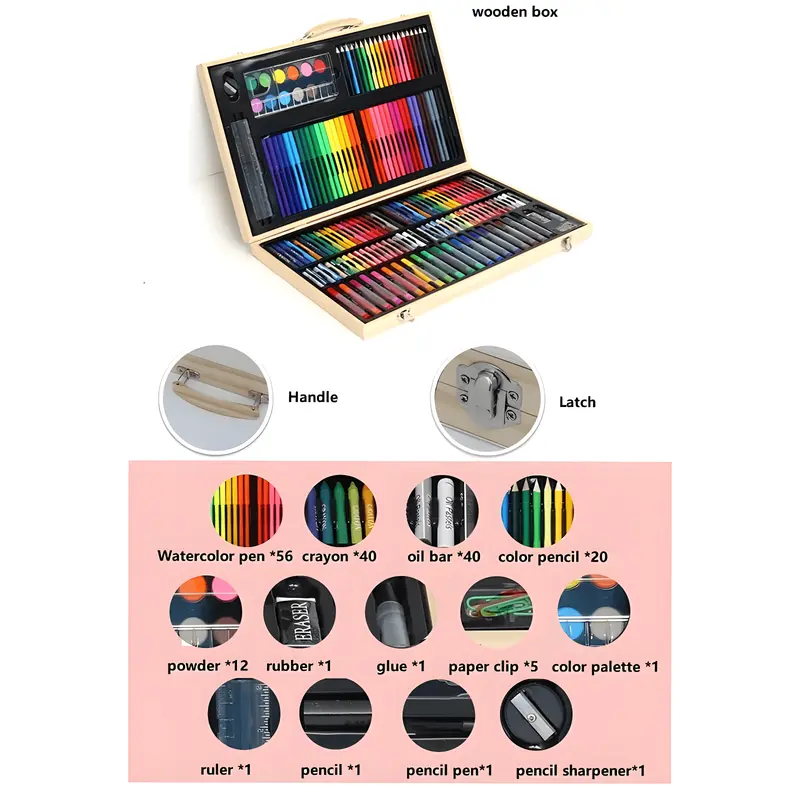 RLS 180pc Deluxe Wooden Colourful portable art colouring paint pen set for Boys and Girls 2