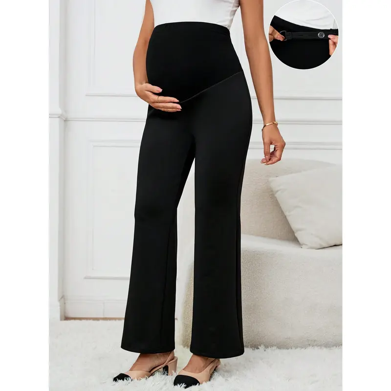 MaterniChic Maternity Casual & Commuting Young Women's Flared Pants, Adjustable Elastic Waist, Ultra High Waist, Full-Length Tight-Fitting Pregnancy Trousers 0