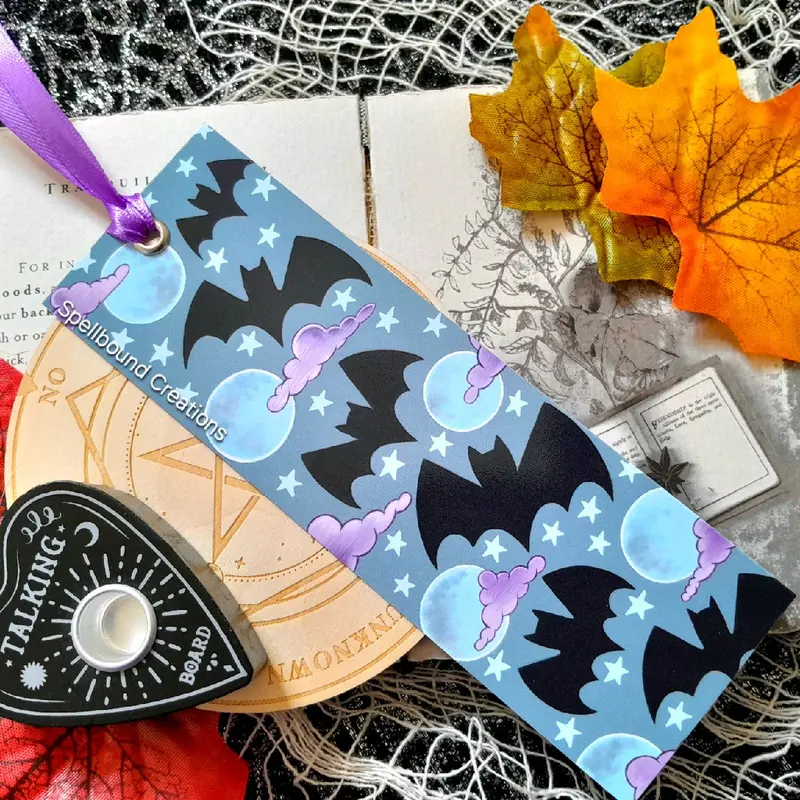 Bat And Moon Bookmark, 400gsm Quality Card, Halloween, Spooky, Book Lover Gift, Bookwork, Designed By Delilah Jones 6